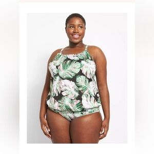 Cacique Green Leaf Print Women's Swim Top